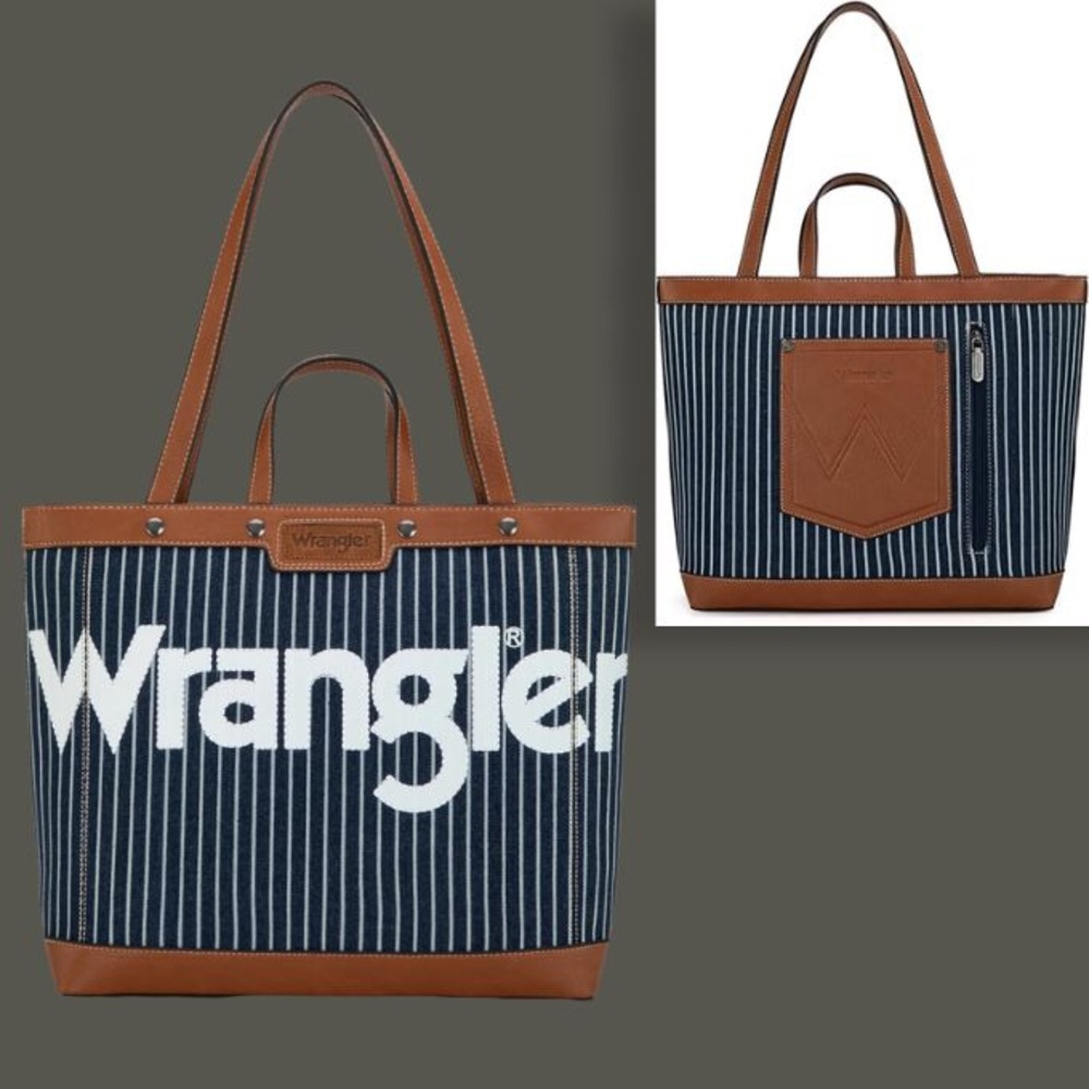 Wrangler nwt Women's Canvas Iconic Logo Tote navy / white - Picture 3 of 4